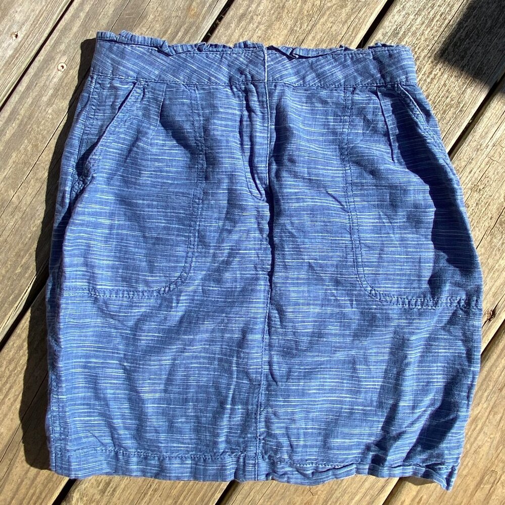 J. Crew Blue Skirt Women's Size 2 Linen Cotton Blend With Front/Back Pockets